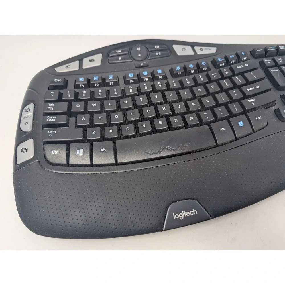 Logitech K350 Wave Wireless Ergonomic Keyboard Unifying Receiver Black Dongle